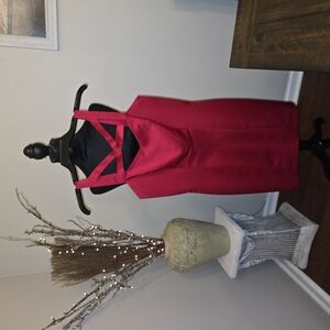 Vibrant Red Sleeveless Halter Midi Sheath Dress for Cocktail